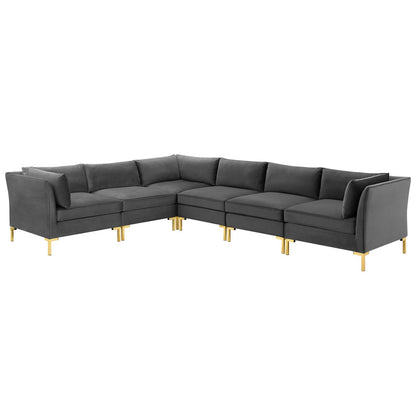 Ardent 6-Piece Performance Velvet Sectional Sofa, Velvet, Grey Gray, 19632