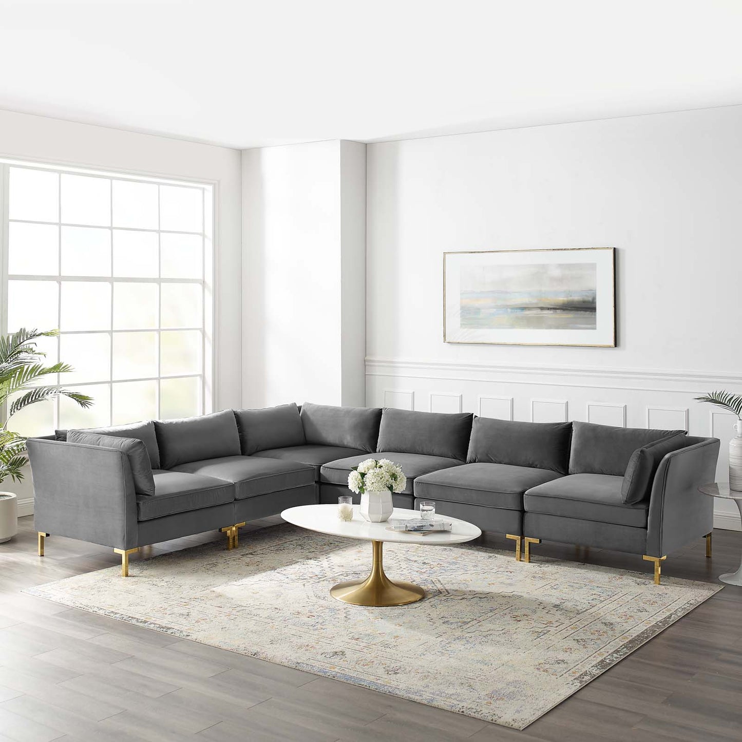 Ardent 6-Piece Performance Velvet Sectional Sofa, Velvet, Grey Gray, 19632