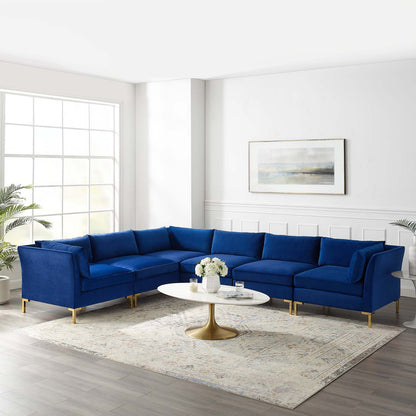 Ardent 6-Piece Performance Velvet Sectional Sofa, Velvet, Blue Navy, 19633