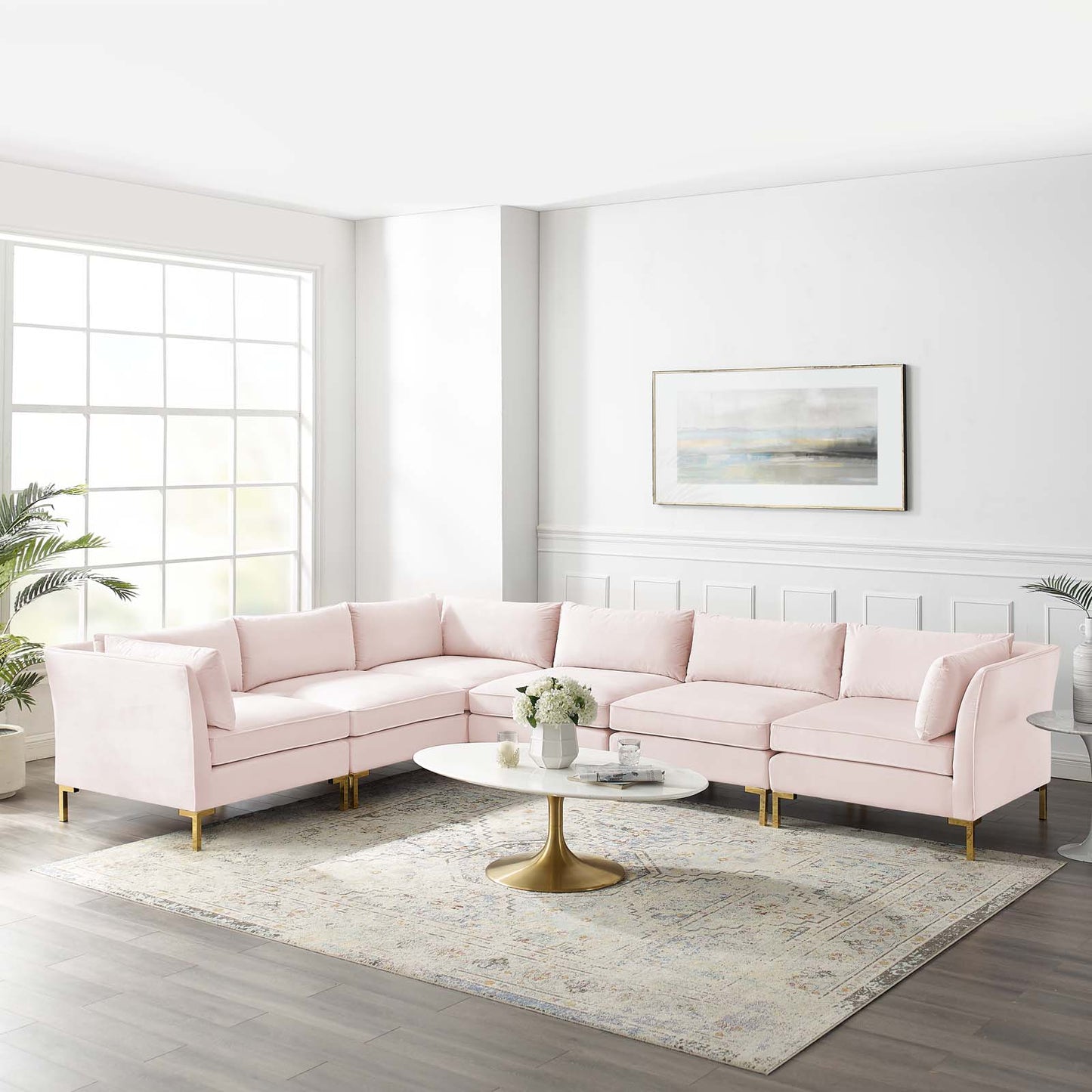 Ardent 6-Piece Performance Velvet Sectional Sofa, Velvet, Pink, 19634