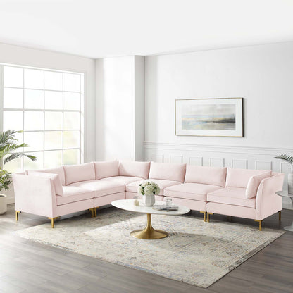 Ardent 6-Piece Performance Velvet Sectional Sofa, Velvet, Pink, 19634