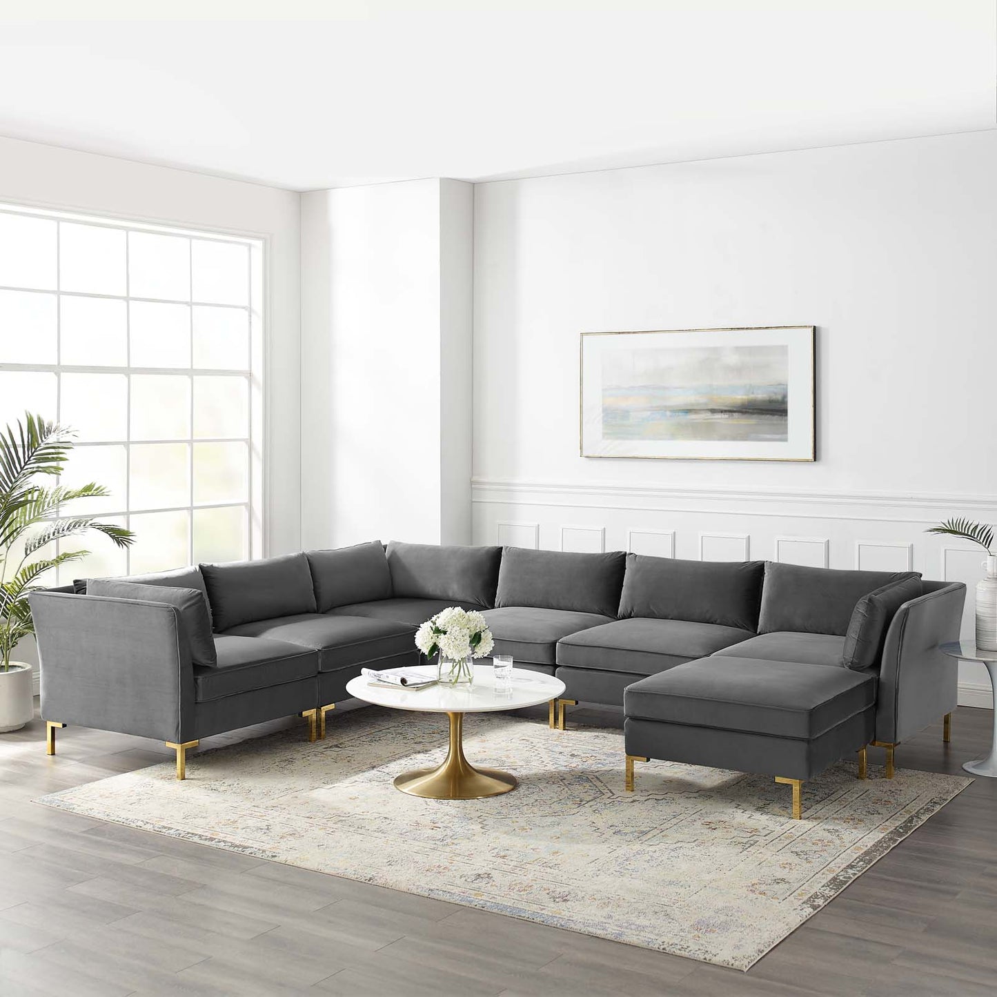 Ardent 7-Piece Performance Velvet Sectional Sofa, Velvet, Grey Gray, 19635