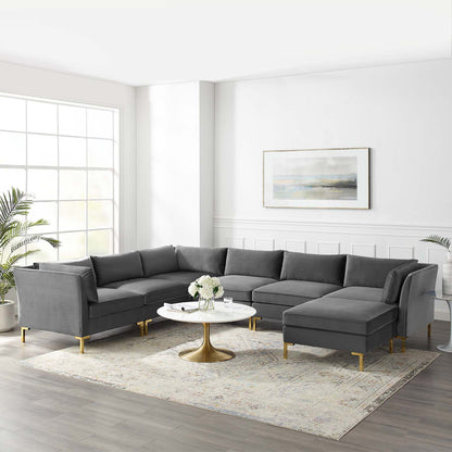 Ardent 7-Piece Performance Velvet Sectional Sofa, Velvet, Grey Gray, 19635