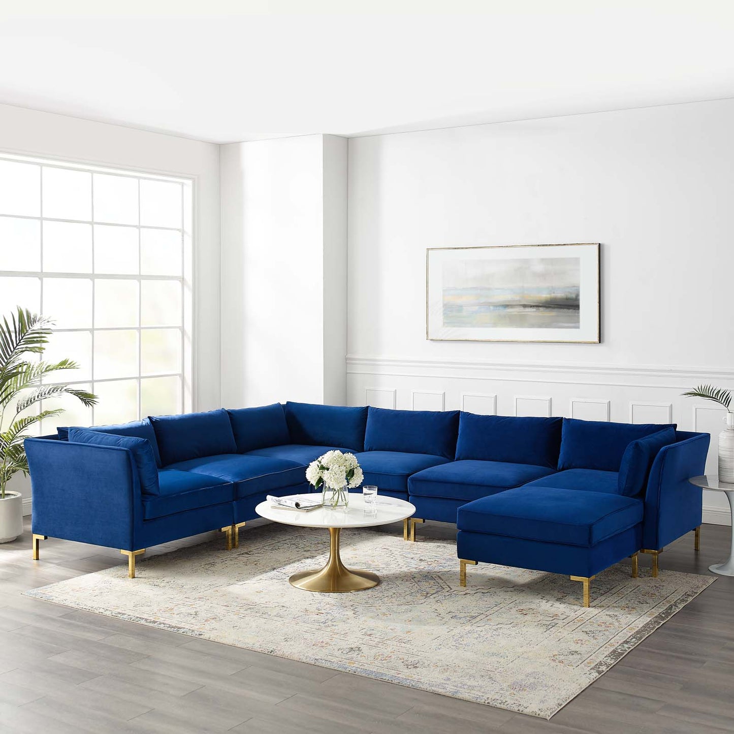 Ardent 7-Piece Performance Velvet Sectional Sofa, Velvet, Blue Navy, 19636