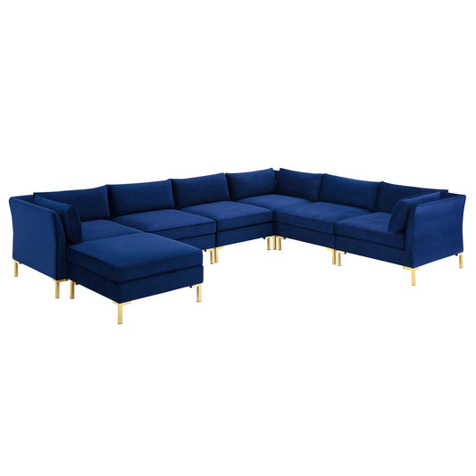 Ardent 7-Piece Performance Velvet Sectional Sofa, Velvet, Blue Navy, 19636