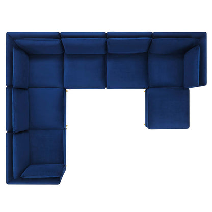 Ardent 7-Piece Performance Velvet Sectional Sofa, Velvet, Blue Navy, 19636