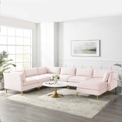 Ardent 7-Piece Performance Velvet Sectional Sofa, Velvet, Pink, 19637