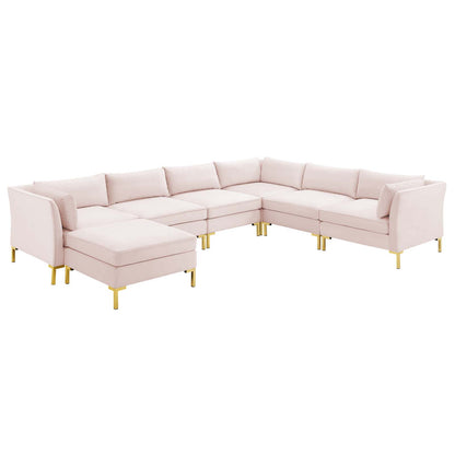 Ardent 7-Piece Performance Velvet Sectional Sofa, Velvet, Pink, 19637
