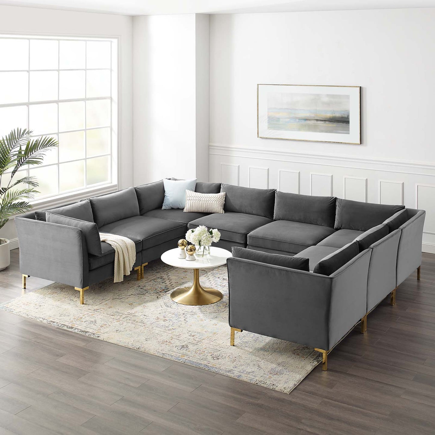 Ardent 8-Piece Performance Velvet Sectional Sofa, Velvet, Grey Gray, 19638