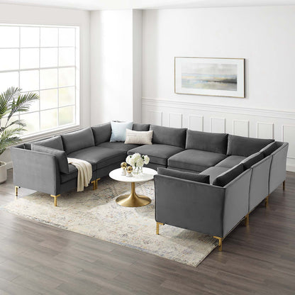 Ardent 8-Piece Performance Velvet Sectional Sofa, Velvet, Grey Gray, 19638