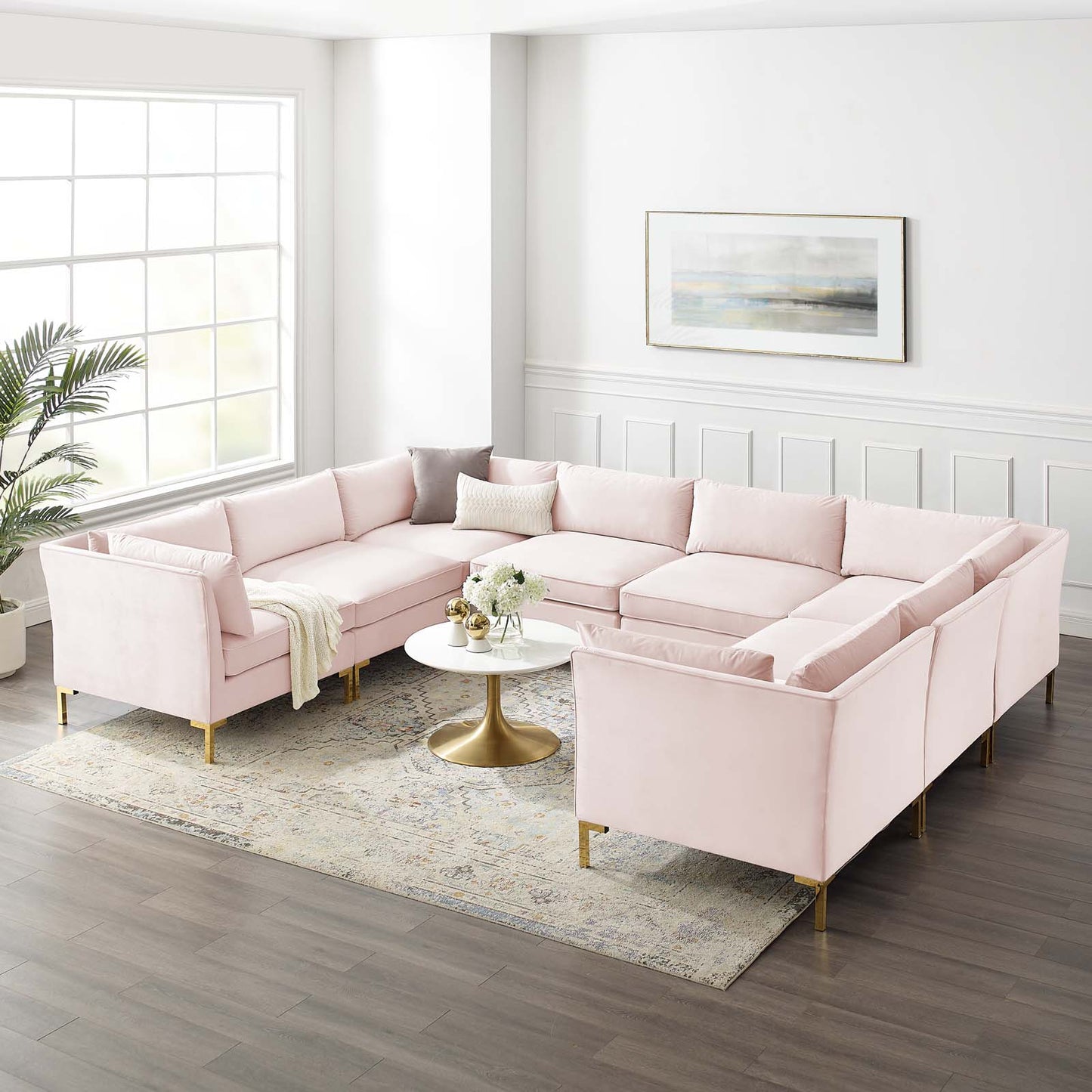 Ardent 8-Piece Performance Velvet Sectional Sofa, Velvet, Pink, 19640