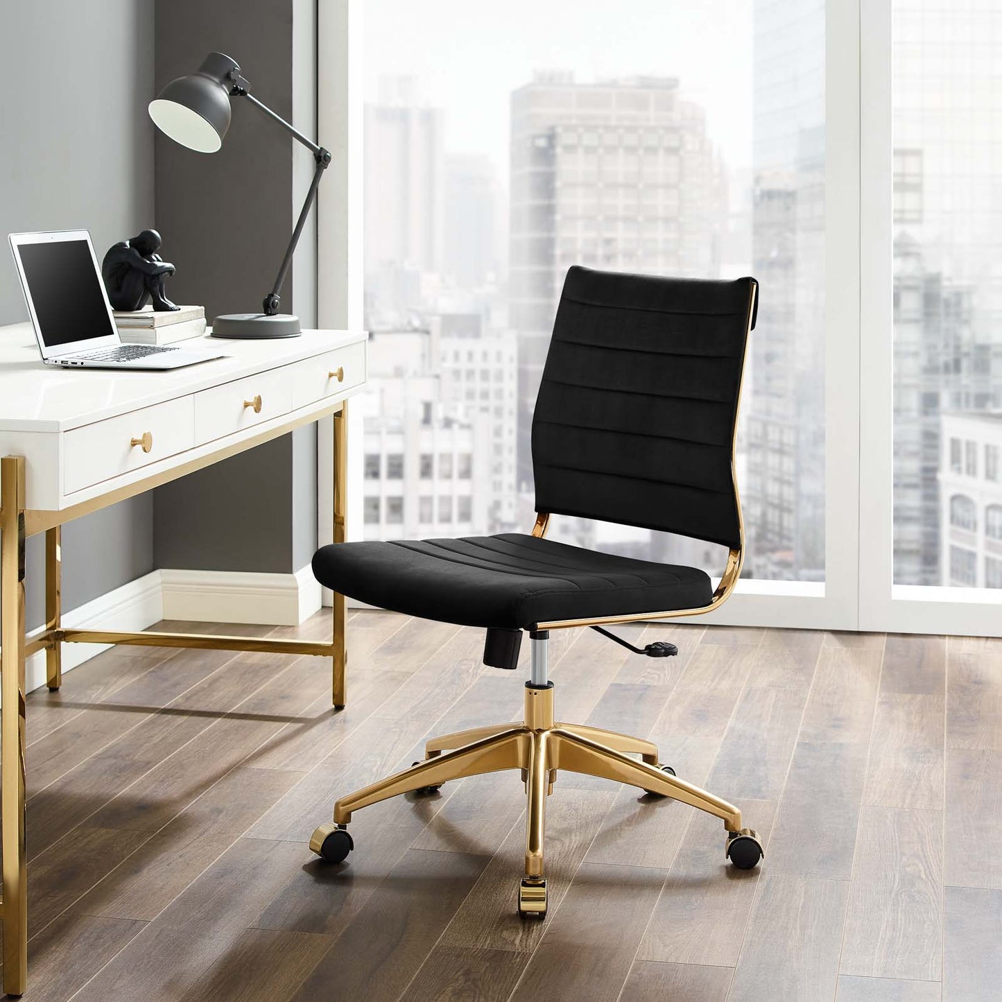 Jive Armless Mid Back Performance Velvet Office Chair, Velvet, Black, 19641
