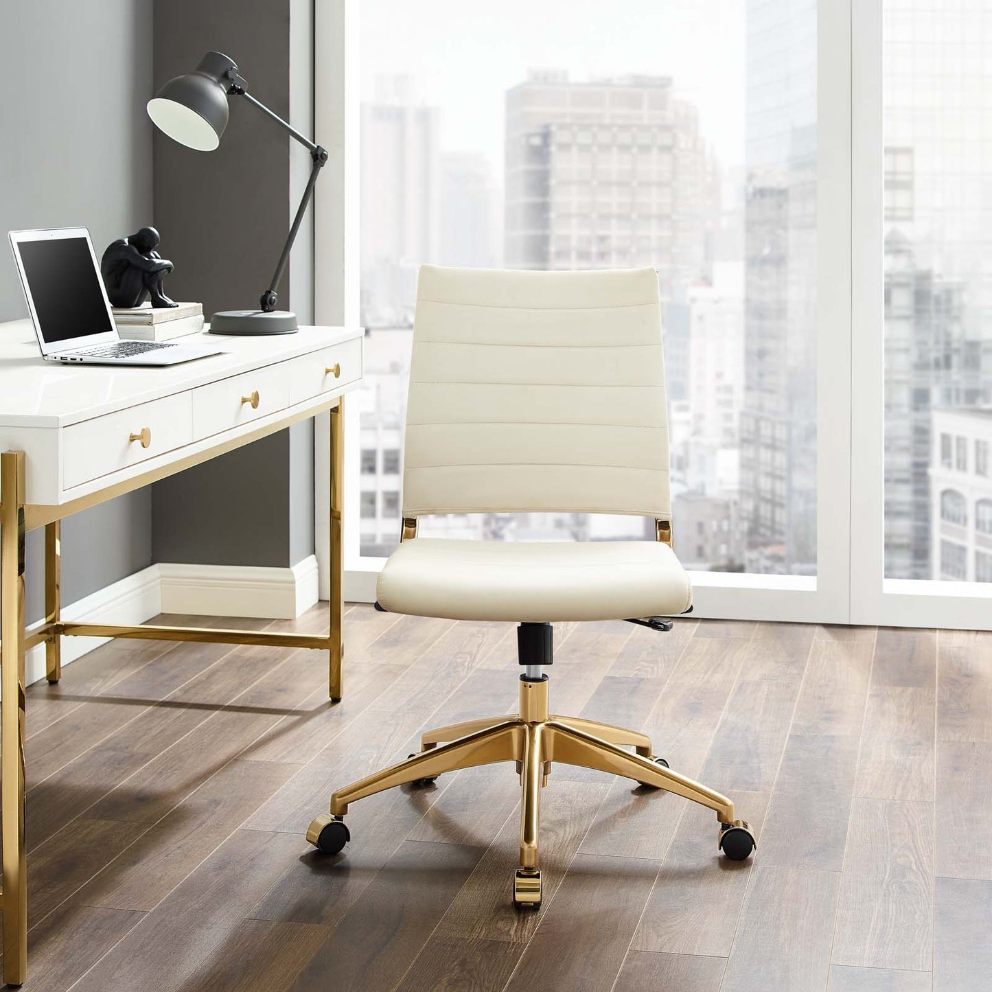 Jive Armless Mid Back Performance Velvet Office Chair, Velvet, Ivory White, 19643