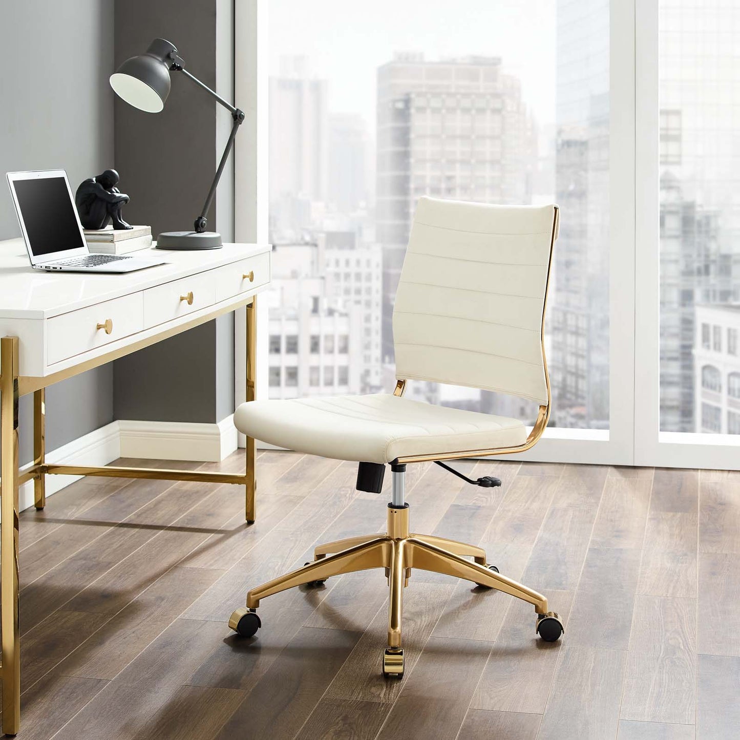 Jive Armless Mid Back Performance Velvet Office Chair, Velvet, Ivory White, 19643