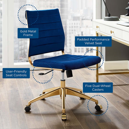 Jive Armless Mid Back Performance Velvet Office Chair, Velvet, Blue Navy, 19644