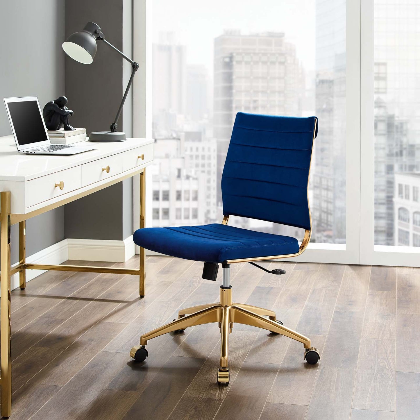 Jive Armless Mid Back Performance Velvet Office Chair, Velvet, Blue Navy, 19644