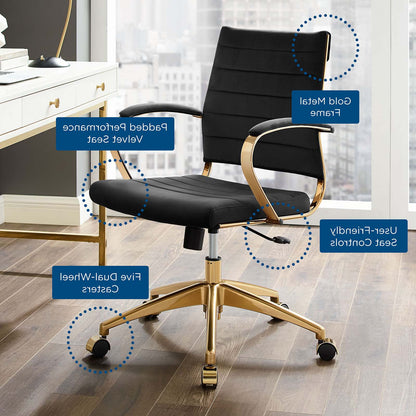 Jive Mid Back Performance Velvet Office Chair, Velvet, Black, 19645