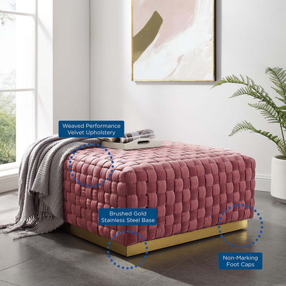 Florence Square Performance Velvet Ottoman, Velvet, Pink, 19649
