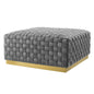 Florence Square Performance Velvet Ottoman, Velvet, Grey Gray, 19650