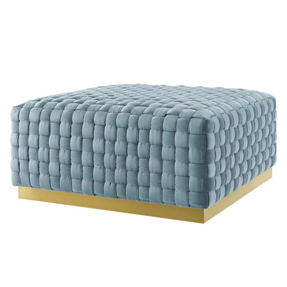 Florence Square Performance Velvet Ottoman, Velvet, Light Blue, 19651
