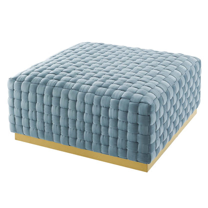 Florence Square Performance Velvet Ottoman, Velvet, Light Blue, 19651