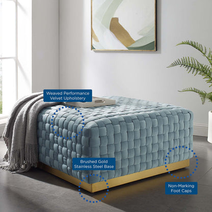 Florence Square Performance Velvet Ottoman, Velvet, Light Blue, 19651