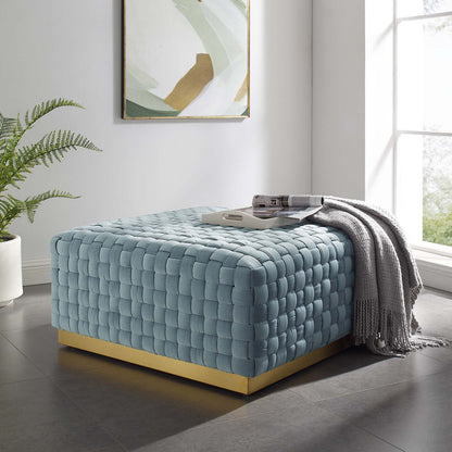 Florence Square Performance Velvet Ottoman, Velvet, Light Blue, 19651