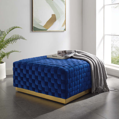 Florence Square Performance Velvet Ottoman, Velvet, Blue Navy, 19652
