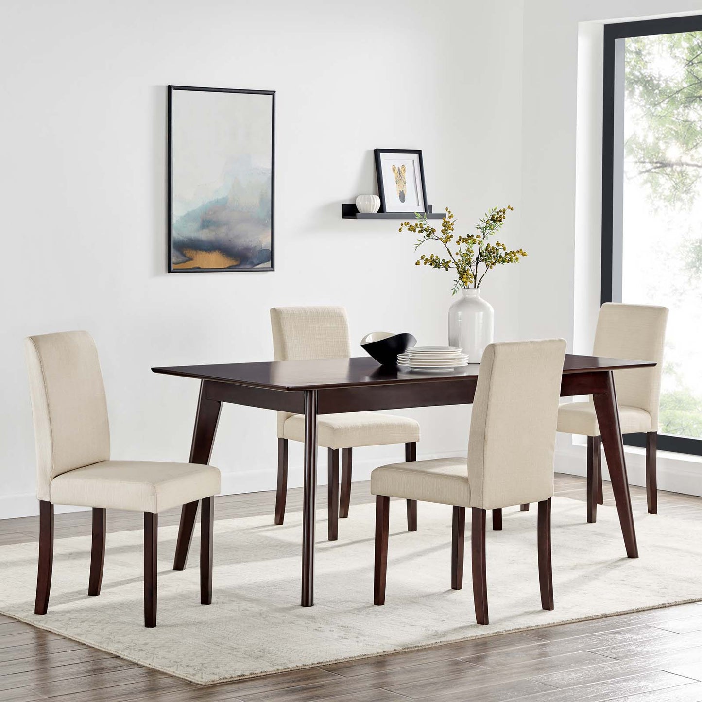 Prosper 5 Piece Upholstered Fabric Dining Set, Fabric, Drak Brown Beige, 19654