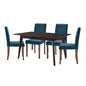 Prosper 5 Piece Upholstered Fabric Dining Set, Fabric, Drak Brown Blue, 19655