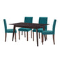 Prosper 5 Piece Upholstered Fabric Dining Set, Fabric, Drak Brown Teal Blue, 19657