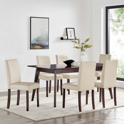 Prosper 7 Piece Upholstered Fabric Dining Set, Fabric, Drak Brown Beige, 19658