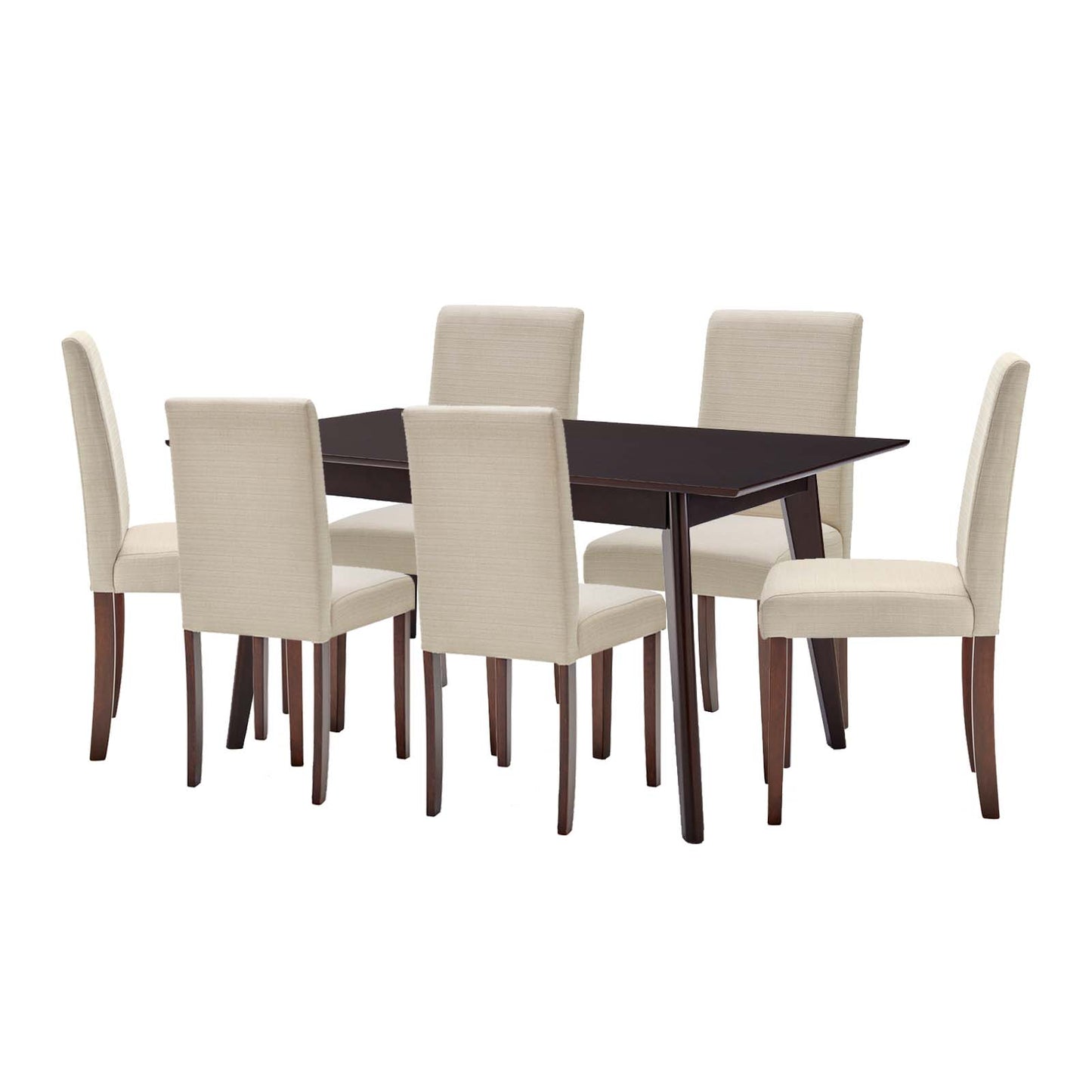 Prosper 7 Piece Upholstered Fabric Dining Set, Fabric, Drak Brown Beige, 19658