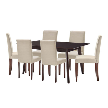 Prosper 7 Piece Upholstered Fabric Dining Set, Fabric, Drak Brown Beige, 19658