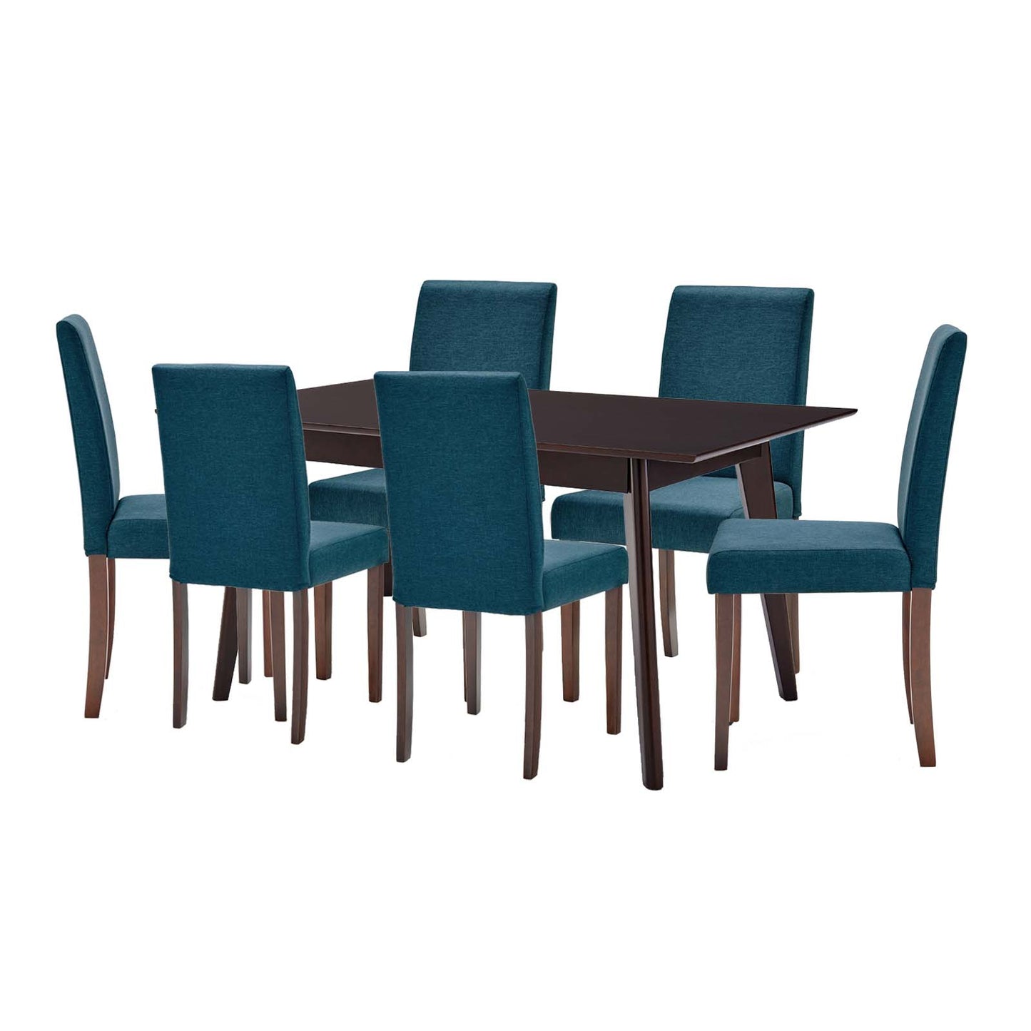 Prosper 7 Piece Upholstered Fabric Dining Set, Fabric, Drak Brown Blue, 19659
