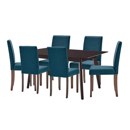 Prosper 7 Piece Upholstered Fabric Dining Set, Fabric, Drak Brown Blue, 19659
