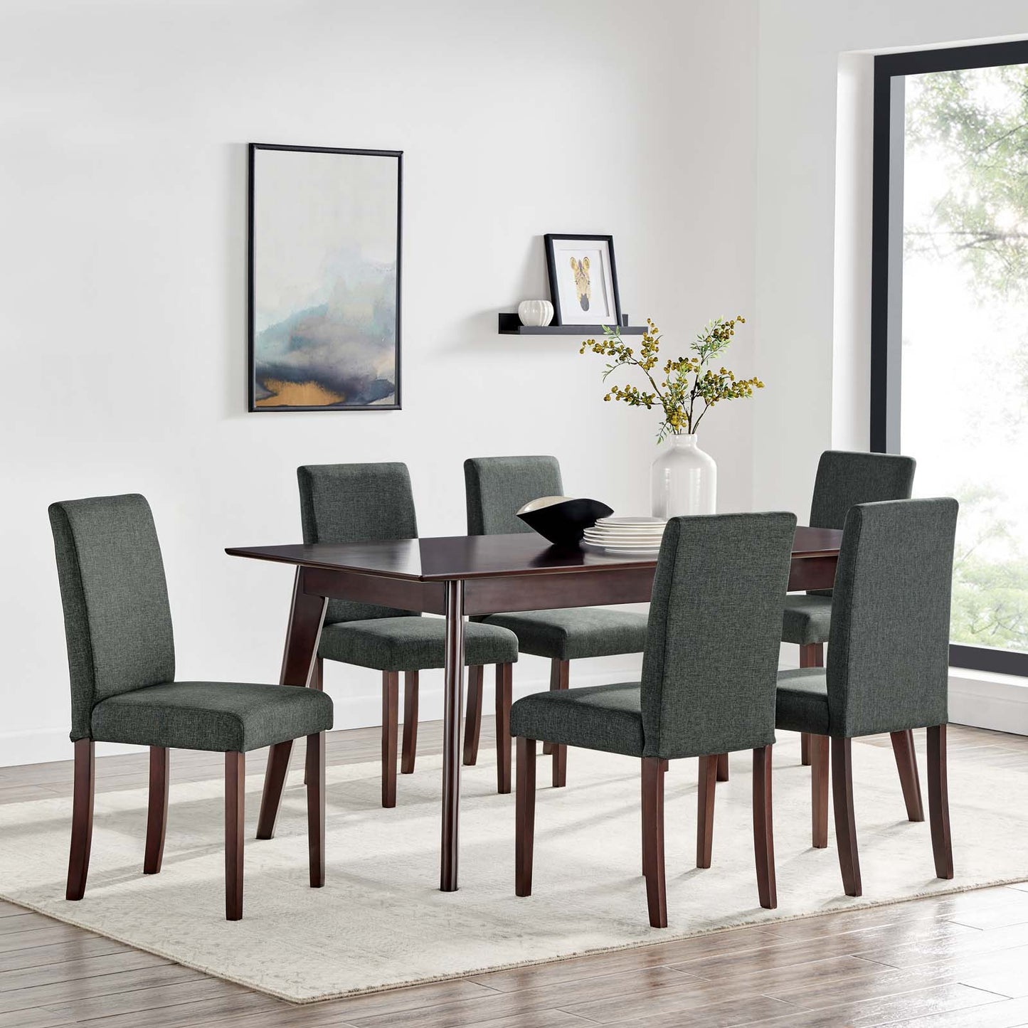 Prosper 7 Piece Upholstered Fabric Dining Set, Fabric, Drak Brown Grey Gray, 19660