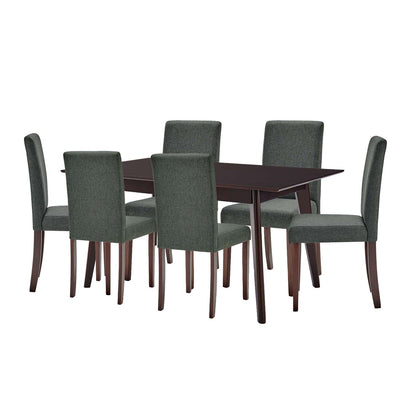 Prosper 7 Piece Upholstered Fabric Dining Set, Fabric, Drak Brown Grey Gray, 19660