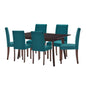 Prosper 7 Piece Upholstered Fabric Dining Set, Fabric, Drak Brown Teal Blue, 19661