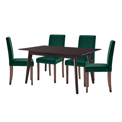 Prosper 5 Piece Upholstered Velvet Dining Set, Velvet, Drak Brown Green, 19662