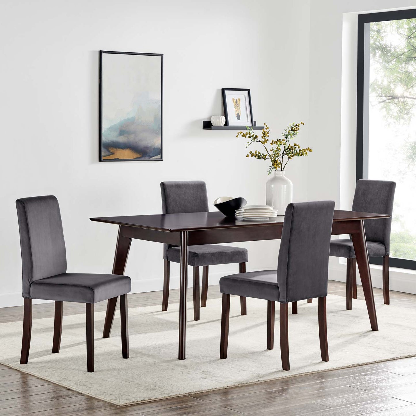 Prosper 5 Piece Upholstered Velvet Dining Set, Velvet, Drak Brown Grey Gray, 19663