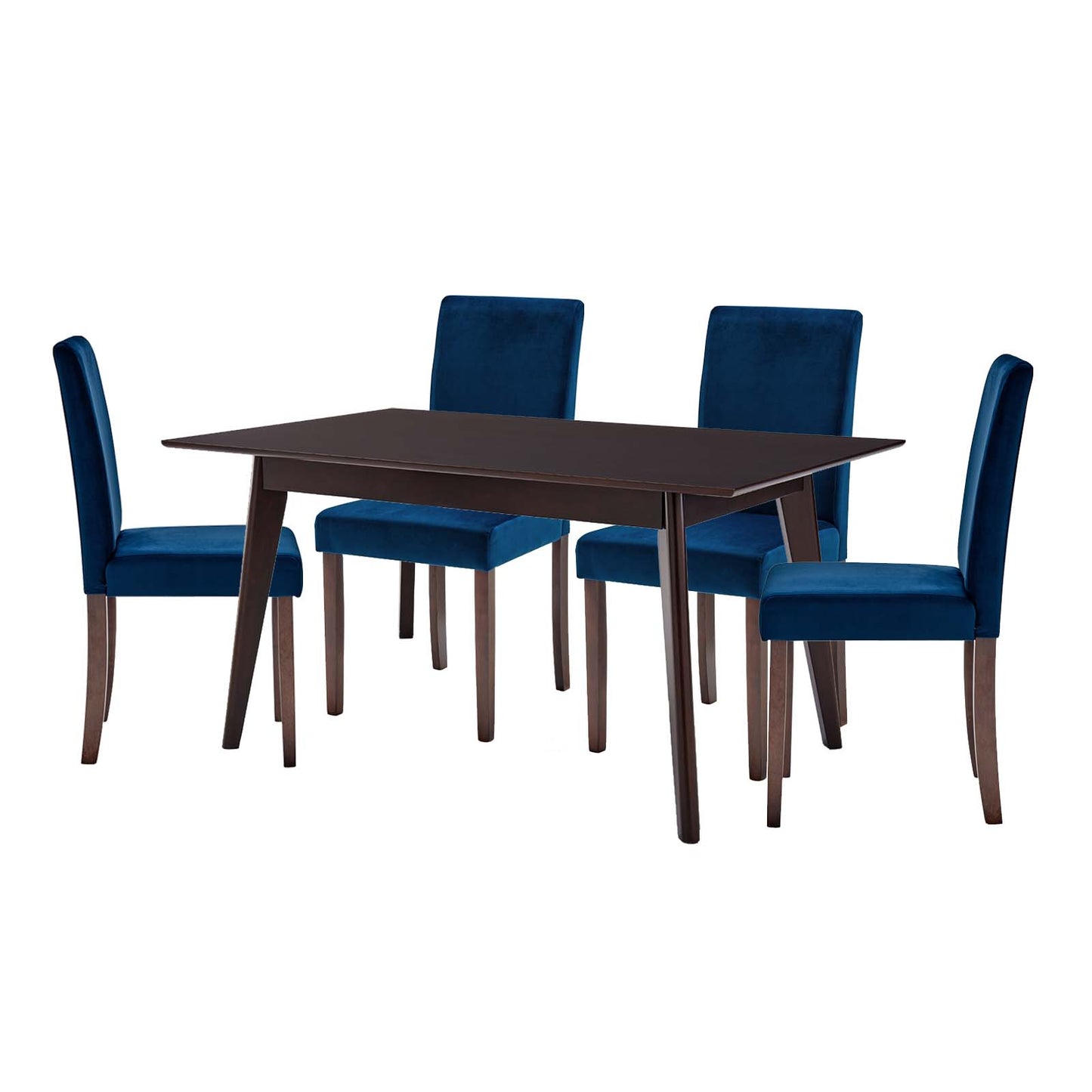 Prosper 5 Piece Upholstered Velvet Dining Set, Velvet, Drak Brown Blue Navy, 19664