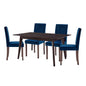 Prosper 5 Piece Upholstered Velvet Dining Set, Velvet, Drak Brown Blue Navy, 19664