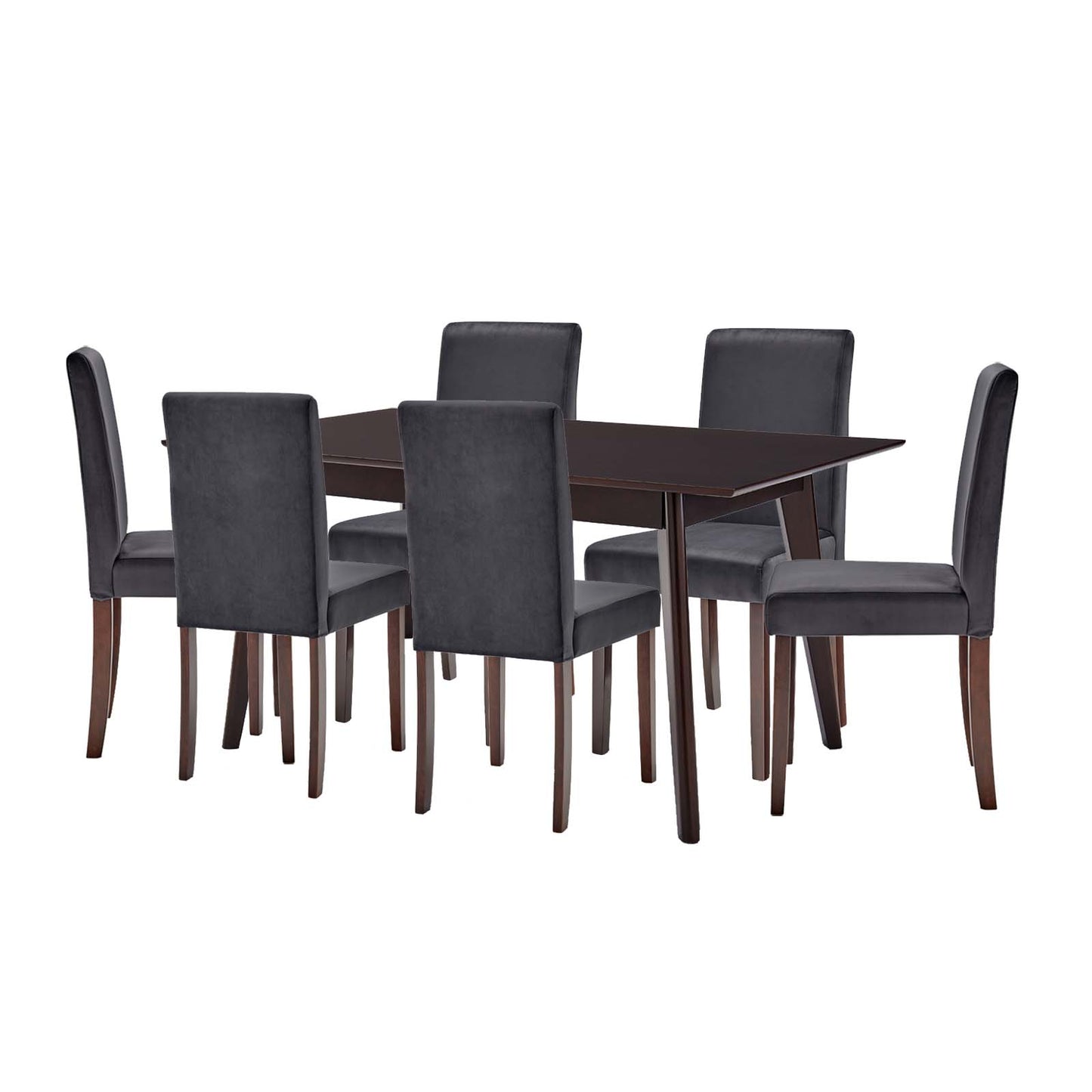 Prosper 7 Piece Upholstered Velvet Dining Set, Velvet, Drak Brown Grey Gray, 19666