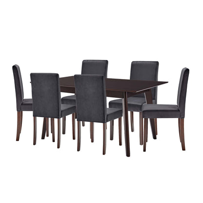 Prosper 7 Piece Upholstered Velvet Dining Set, Velvet, Drak Brown Grey Gray, 19666