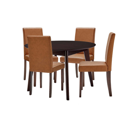 Prosper 5 Piece Faux Leather Dining Set, Faux Leather, Drak Brown Tan, 19670