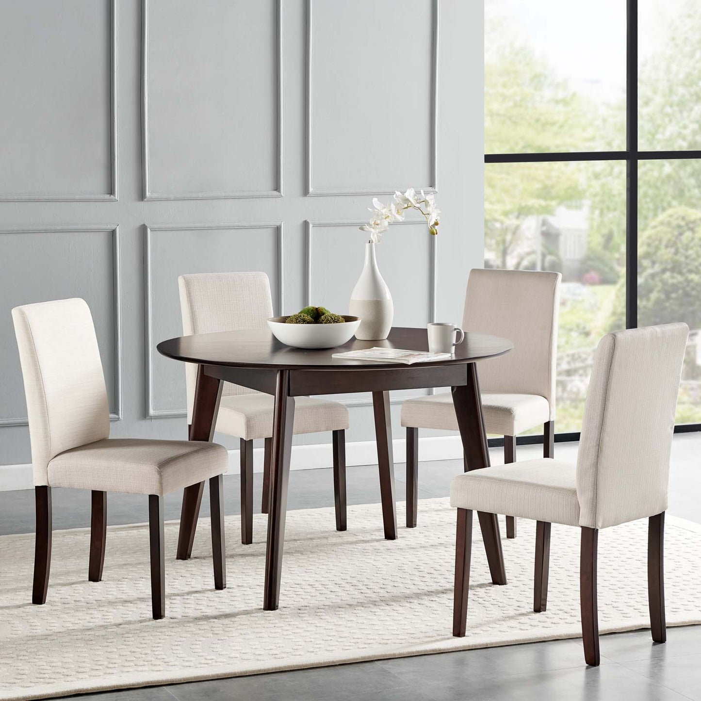 Prosper 5 Piece Upholstered Fabric Dining Set, Fabric, Drak Brown Beige, 19672