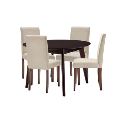 Prosper 5 Piece Upholstered Fabric Dining Set, Fabric, Drak Brown Beige, 19672