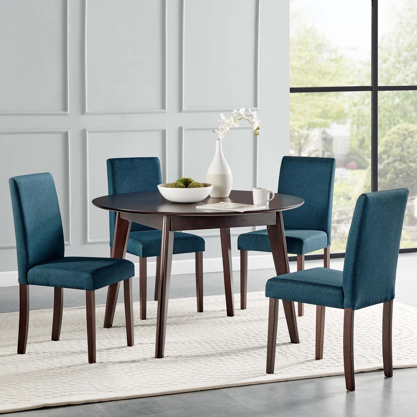 Prosper 5 Piece Upholstered Fabric Dining Set, Fabric, Drak Brown Blue, 19673