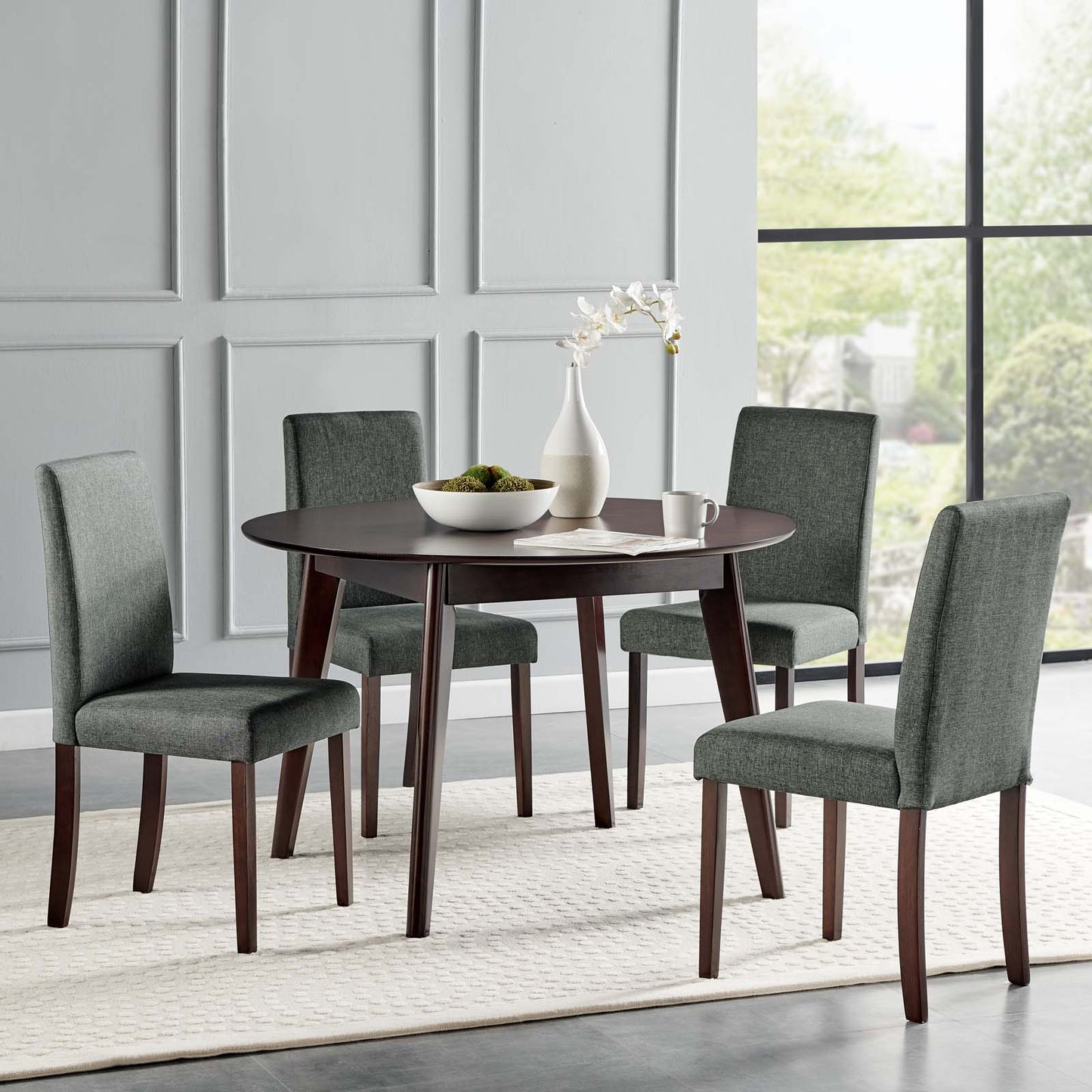 Prosper 5 Piece Upholstered Fabric Dining Set, Fabric, Drak Brown Grey Gray, 19674
